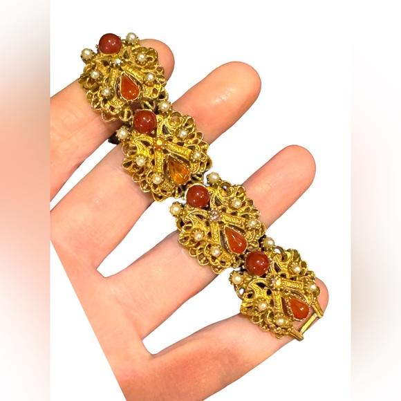 Vintage Florenza Italy Fancy Victorian Revival  link bracelet glass crystal - Picture 1 of 13